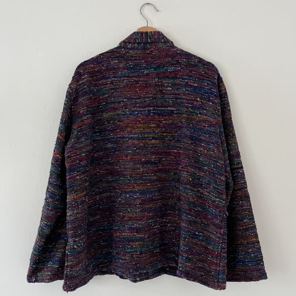 Vtg 90's CHICOS Multicolored Button Up Woven Silk Jacket Sz 3 Natural Fiber - Picture 2 of 7